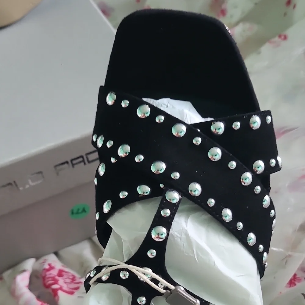 Giancarlo Paoli Black Studded Sandals NWB
